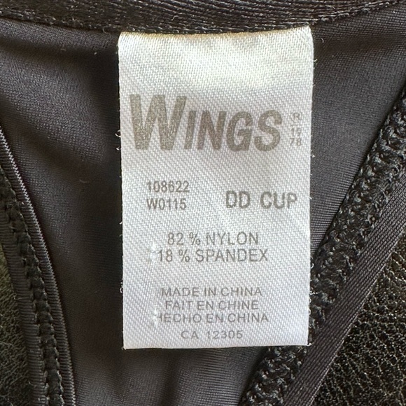 Women’s Swim BRA WINGS Swim Top Black Nylon DD CUP Bra Drawstring Top Swimwear - Picture 6 of 6